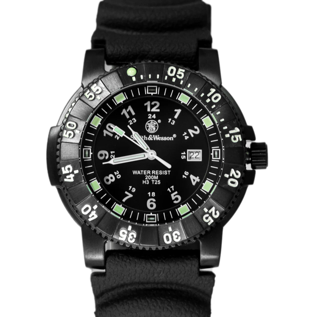 Diver Watch, Tritium, 45 mm, Black w/Rubber Strap